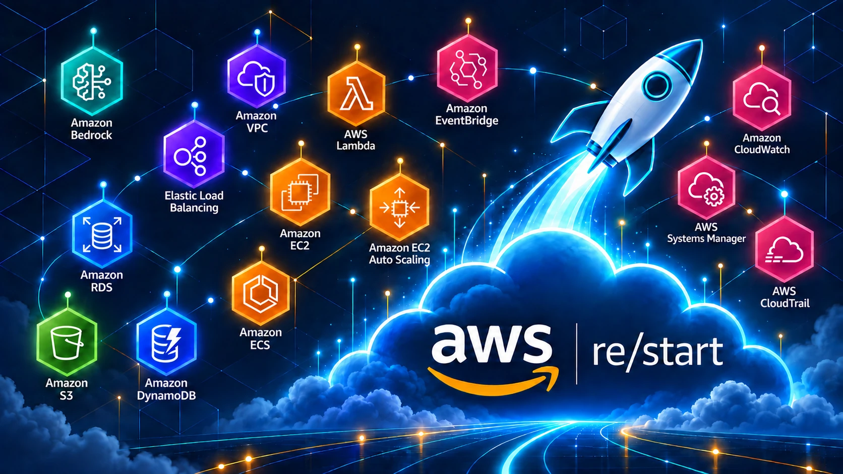 AWS re/Start Portfolio project preview featuring AWS services and AWS re/Start artwork.